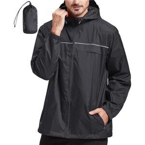 Mens Rain Jacket Waterproof Windbreaker Packable Lightweight Hooded Outdoor Coat